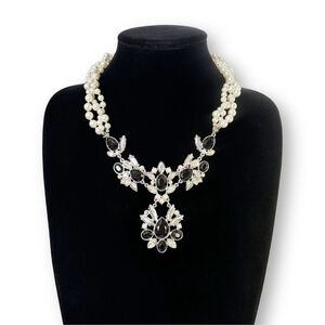 RSVP braided Pearl Black & White Cocktail Necklace NWT